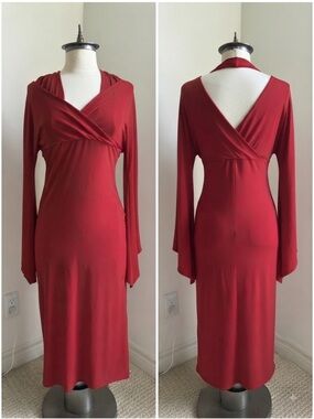 🇨🇦 CATHERINE BRULE Made in Canada Red Wrap-Style Midi Dress
